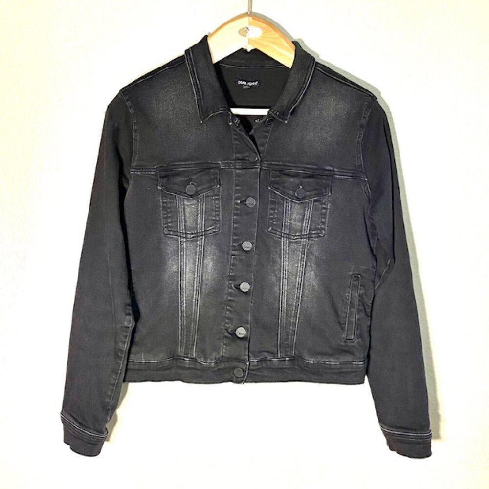 Dear John Stretch Black Denim Trucker Jacket – Women’s XL – Soft Washed